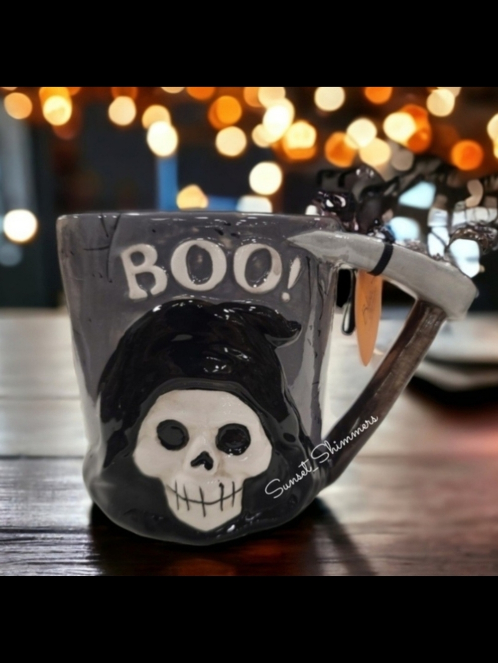 Blue Sky Clayworks Boo Ghost Grim Reaper Halloween 16oz Coffee Mug New